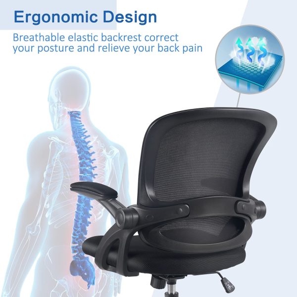 Office Chair,  Ergonomic Desk Chair with Lumbar Support and Adjustable Height Swivel Computer Chair with Flip-up Arms for Conference Room - Image 3