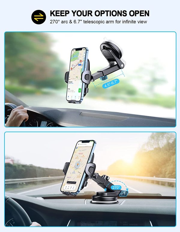 TEUMI Car Phone Holder, [Thick Case Friendly] [Military-Grade Suction] Cell Phone Holder Car for Dashboard & Windshield, 360?? Rotate Dash Car Phone Mount Compatible with iPhone 13 12 11 Pro Max, 4??-7?? - Image 3