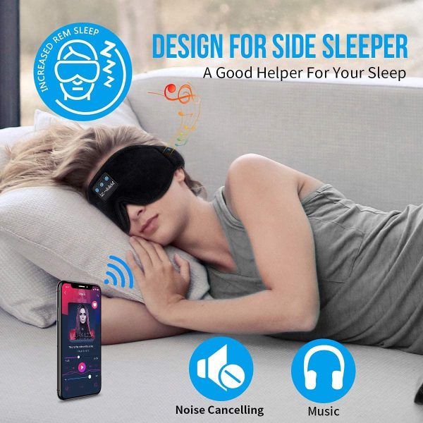 Sleeping Mask 3D, Sleep Headphones Music Eye Cover Headsets Travel Built-in HD Ultra Soft Thin Speakers Microphones For Side Sleeper Airplane,Personalised Gifts Men Women Mom Dad Unisex (Sleep Mask - Black) - Image 2