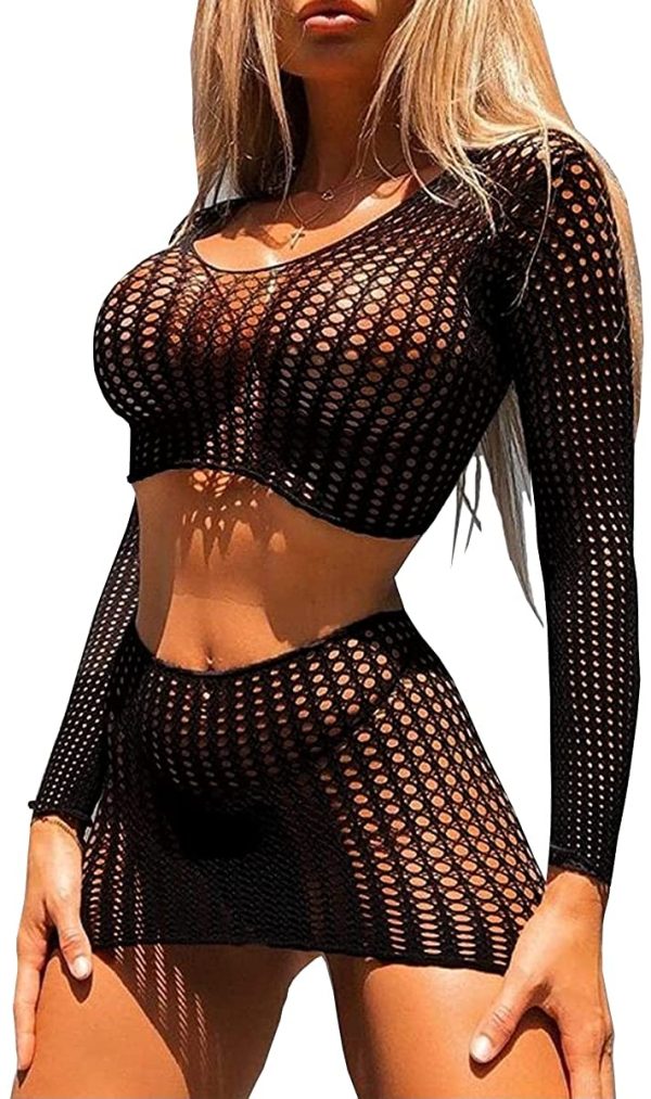 Buitifo Womens Lingerie Fishnet Babydoll Bodysuit Mini Dress Set One Size - Image 4