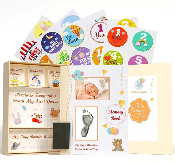 Pearly Tale Baby Memory Book Kit ??73 Page Baby Journal with Baby Album Pages, Keepsake Box, Handprint Kit and Baby Milestone Stickers. Gender Neutral Baby Shower Gifts (And Same Gender Parents) - Image 6