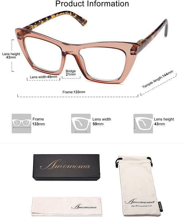 2 Pack Oversized Reading Glasses for Women,Trendy Cat eye Big Square Big Square Blue Light Computer Reader AM6028 - Image 5