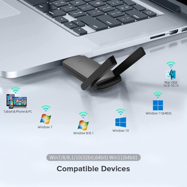 Wireless USB WiFi Adapter for PC Desktop Laptop 1300Mbps Dual Band 2.4/5GHz Network Adapter USB 3.0 WiFi Dongle, w/External 2x3dBi Antennas, Support Windows 7/8/8.1/10/11, Mac OS 10.9-10.15 - Image 4