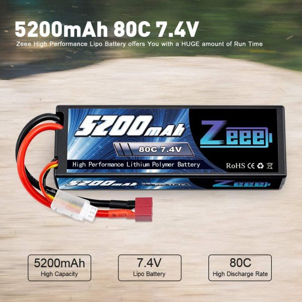 Zeee 2S 7.4V 5200mAh Lipo Battery 80C Hard Case Battery with Deans Plug for 1/8 1/10 RC Vehicles Car Traxxas Slash X-Maxx RC Buggy Truggy RC Airplane(2 Pack) - Image 3