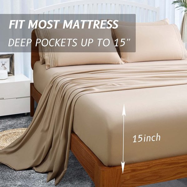 Sheets Set-6 Piece Full Bed Sheet Sets,Microfiber 1800 Thread Count Sheets Set,Deep Pocket -Easy Fit - Breathable & Soft Cooling Sheet Sets(Full,Beige) - Image 5