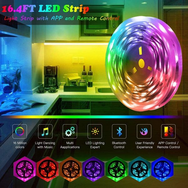 L8star Color Changing Light Strips SMD 5050 RGB LED Lights with Bluetooth (16.4ft)