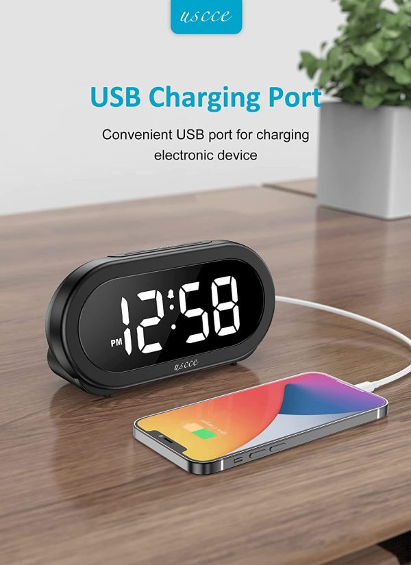 Small LED Digital Alarm Clock with USB Charger, 0-100% Dimmer, 5 Alarm Sounds, Easy to Set, Adjustable Volume, Snooze, 12/24Hr, Battery Backup, Compact Clock for Bedrooms Bedside Heavy Sleepers - Image 3