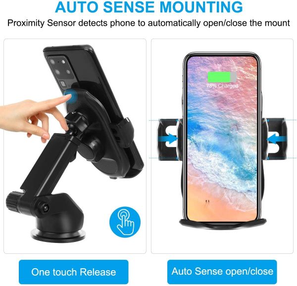 Wireless Car Charger Mount, 10W/7.5W Qi Fast Charging Auto-Clamping Car Mount Air Vent Windshield Dashboard Car Phone Holder Compatible for iPhone 13/12 /11/11 Pro/Xs/MAX/XS/XR/X/8/8+,Samsung S10/S10+/S9/S9+/S8/S8+ - Image 3