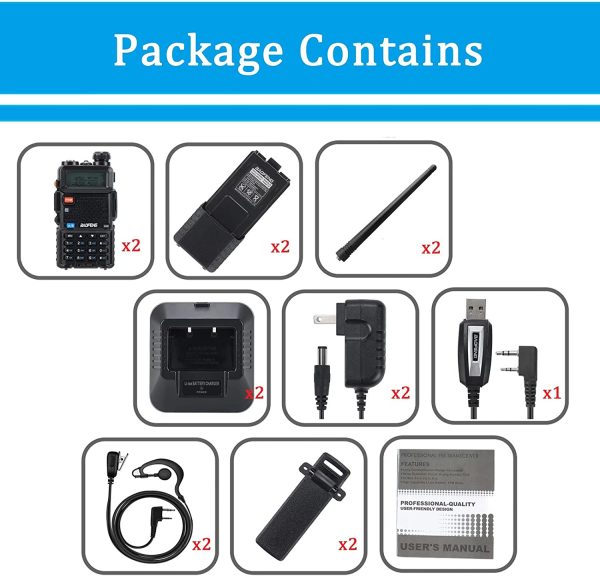 2 Pcs UV-5R 5W Handheld Ham Radio with 3800mAh Battery, Earpiece and Program Cable - Image 7