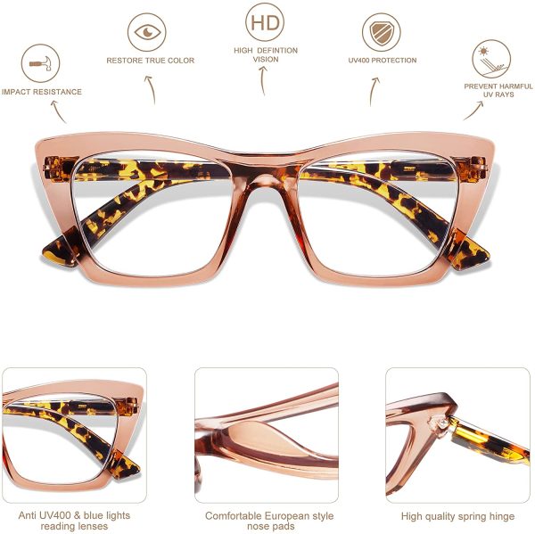 2 Pack Oversized Reading Glasses for Women,Trendy Cat eye Big Square Big Square Blue Light Computer Reader AM6028