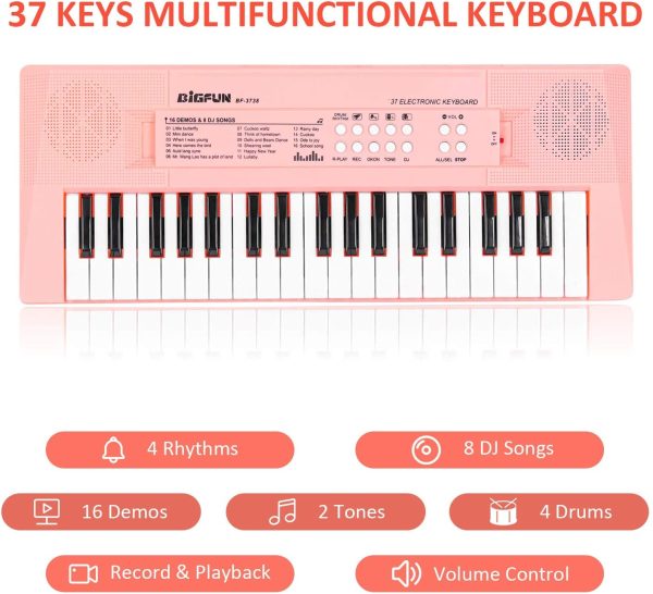 M SANMERSEN Kids Piano Keyboard, Multifunctional 37 Keys Music Piano Keyboard for Kids Portable Piano Electronic Keyboard Educational Piano Toy Birthday for Kids Girls Over 3 Years - Image 5