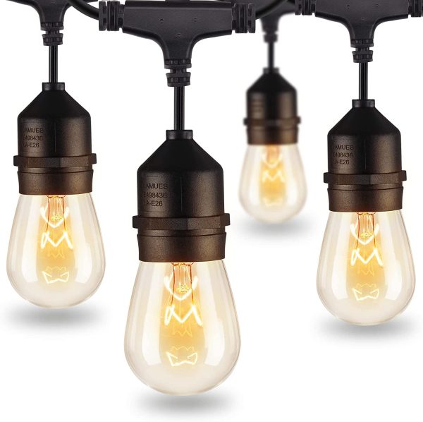 Brightown Outdoor Patio String Lights 48Ft Weatherproof Commercial Grade Hanging Lights with 15 S14 Edison Bulbs, UL Listed Connectable Strand for Backyard Porch Bistro Tent Party, E26 Base, Black - Image 6