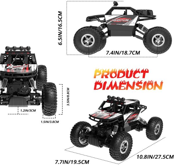 DEERC DE45 RC Car, Remote Control Car 1:14 Off Road Monster Truck,Metal Shell 4WD Dual Motors LED Headlight Rock Crawler,2.4Ghz All Terrain Hobby Truck with 2 Batteries for 90 Min Play,Boy Adult Gifts - Image 5