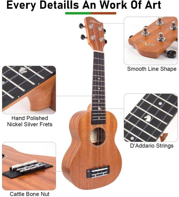 Soprano Ukulele 21 Inch Ukelele Mahogany Ukele for Beginer with Uke Gig Bag Strap String Capo Picks - Image 5