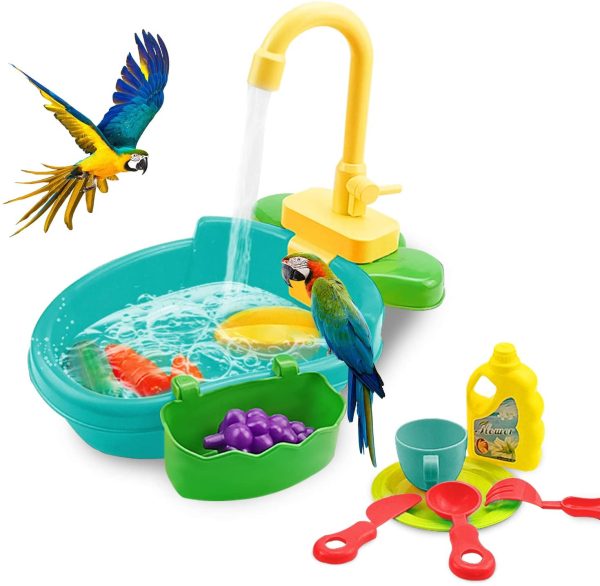 Bird Bath Bowl Parrot Bath Bird Bathing Supplies, Bird Automatic Bathtub Swimming Pool Toy Bath Shower Water Dispenser for Parrot Budgie Parakeet Cockatiel Conure Lovebird Finch Canary African Grey Cockatoo Amazon Macaw Cage Healthy (Blue) - Image 2