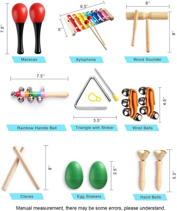 Kids Musical Instruments,Egg Shakers for Babies,Wooden Baby Percussion Toy Rhythm Xylophone,Kids Percussion Toy,Maracas/Wrist Bells/Triangle Hand Bells/Rhythm Band for Toddler, Children Preschool Educational Early Learning 18PCS Kids Musical Instruments Set - Image 7