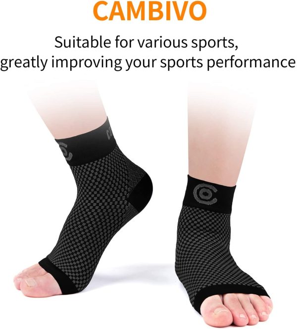 Cambivo Plantar Fasciitis Socks (2 Pairs) Ankle Support Sleeve with Arch Support for Men and Women, Brace for Plantar Fasciitis Pain Relief, Foot Pain, Heel Pain, Arch Pain, Swelling, Injury Recovery, Achilles Tendon, Running, Hiking, Tennis(Black, Small) - Image 3