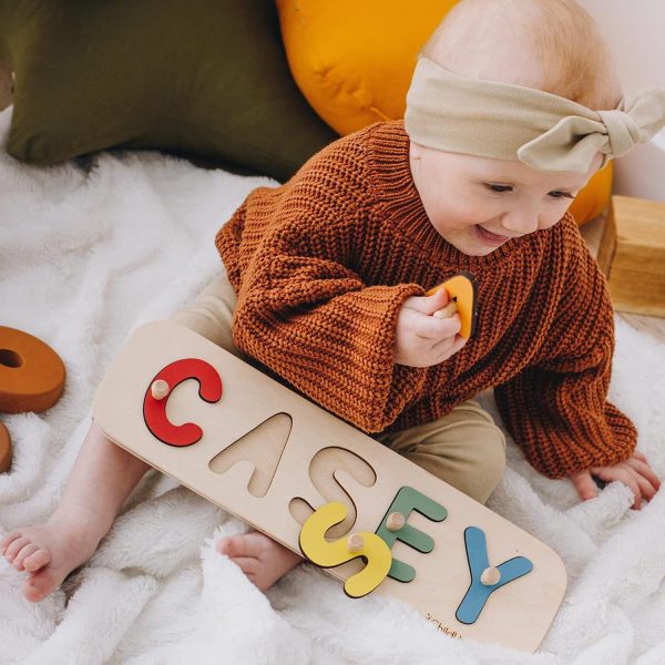 Baby Personalized Wood Name Puzzle With Custom Design - Toddler Name Puzzle For Girls & Boys - Montessori Toys Nursery Décor - Name Sign 1st Birthday Gift for Baby (Pink, Simple) - Image 3