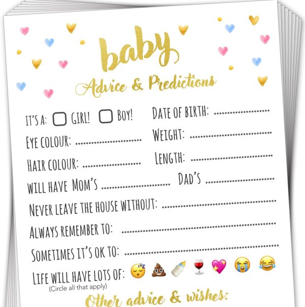 T Marie 40 Baby Shower Game Advice Cards - Baby Prediction, Wisdom and Advice for Mommy to Be - Perfect for Gender Neutral Showers and Girl Boy Gender Reveals