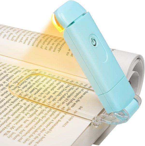 USB Rechargeable Book Reading Light, Amber Glow, Blue Light Blocking, Brightness Adjustable for Eye-Protection, LED Clip on Book Lights, Portable Bookmark Light for Reading in Bed, Blue