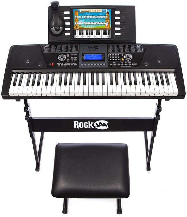 RockJam 61 Key Keyboard Piano With LCD Display Kit, Keyboard Stand, Piano Bench, Headphones, Simply Piano App & Keynote Stickers - Image 2