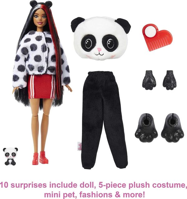 Barbie Cutie Reveal Doll with Panda Plush Costume & 10 Surprises Including Mini Pet & Color Change, Gift for Kids 3 Years & Older