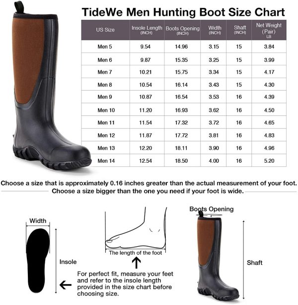 TideWe Rubber Boots for Men Multi-Season, Waterproof Rain Boots with Steel Shank, 6mm Neoprene Durable Rubber Neoprene Outdoor Hunting Boots (Black, Brown & Realtree Edge Camo) - Image 2