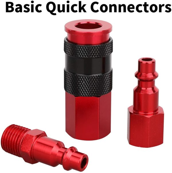 1/4 in x 25 ft Polyurethane Recoil Air Hose with Bend Restrictors Compressor Hose with 1/4" Industrial Universal Quick Coupler and I/M Plug Kit, Red - Image 4