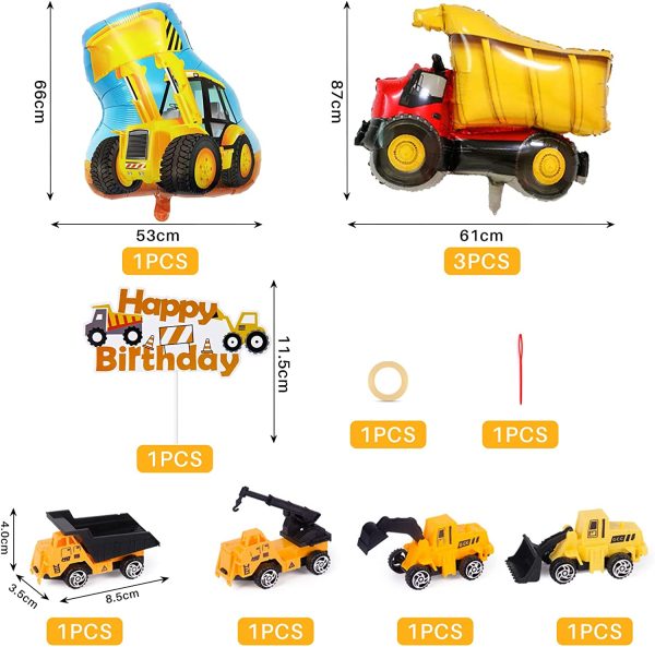 Refasy Birthday Decorations for Boys,Construction Party Supplies for 2nd Birthday Dump Truck and Digger Balloons,Birthday Banner,Cupcake Toppers for Kids Birthday Party - Image 3