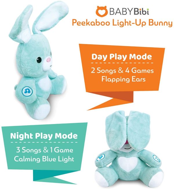 BABYBibi Peekaboo Light Up Interactive Bunny - Soft Stuffed Animal Toy is 12 inches Tall - For Ages 6 Months and Up