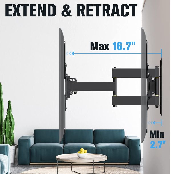 UL Listed TV Mount for Most 26-55 Inch TVs, Full Motion TV Wall Mount with Perfect Center Design on Single Stud Articulating Mount Max VESA 400x400mm up to 77 LBS, MD2413-MX - Image 4