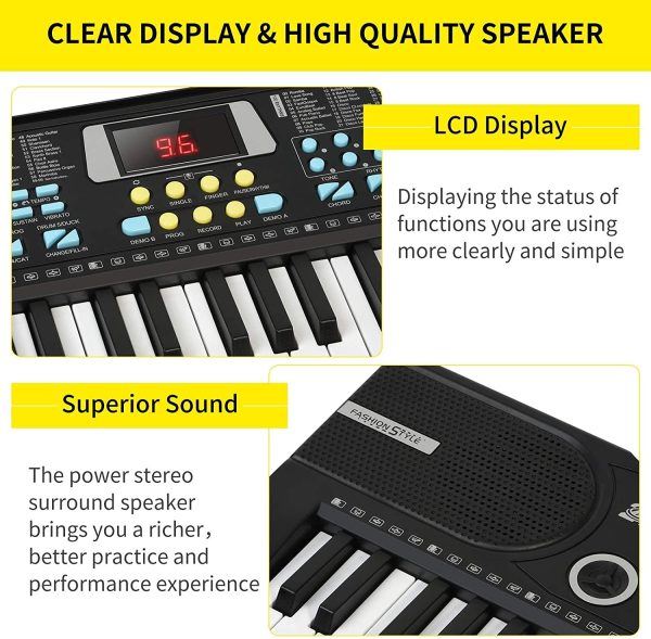 24HOCL Kids Piano Keyboard, 61 Key Electronic Keyboard Portable Digital Music Keyboard, Learning Keyboard with Microphone Music Sheet Stand UL Adapter, Best Gift for Boys & Girls, Black - Image 7