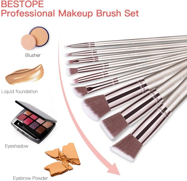 BESTOPE PRO Makeup Brushes 16 PCs Makeup Brush Set Premium Synthetic Foundation Brush Blending Face Powder Blush Concealers Eye Shadows Make Up Brushes Kit (Champagne Gold) - Image 2