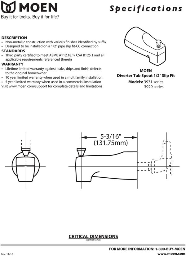 3931 Tub Diverter Spout (Chrome) - Image 2