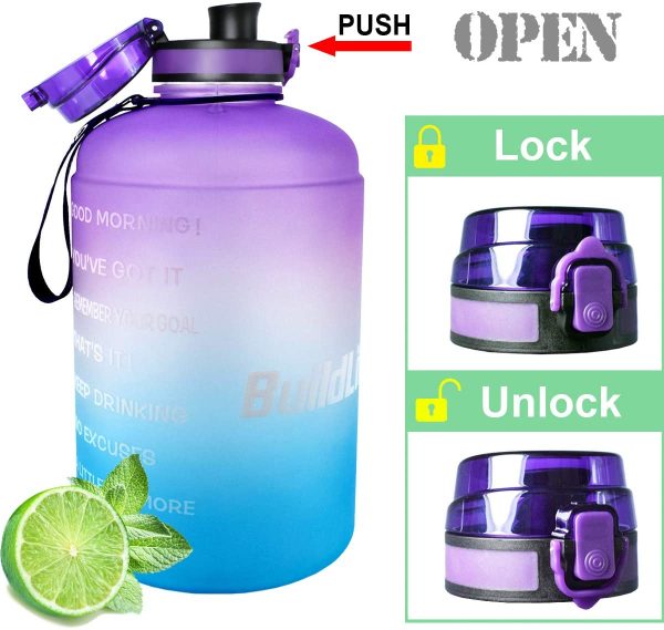 BuildLife Gallon Motivational Water Bottle Wide Mouth with Time Marker/Flip Top Leak Proof Lid/One Click Open/BPA Free/Multiple Sizes & Colors for Fitness Goals - Image 2