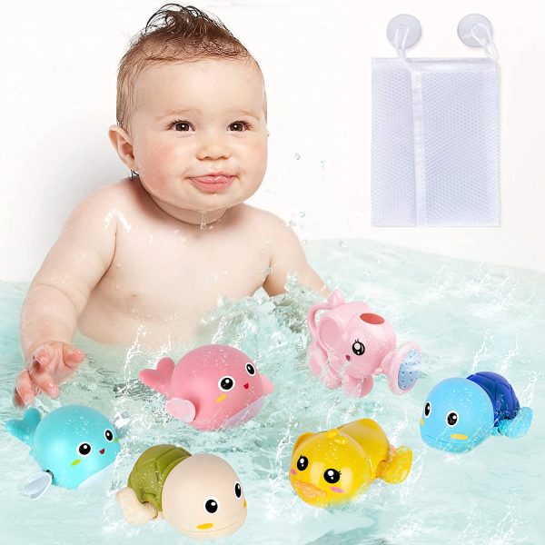 Bath Toys, 6 Pack Bathtub Toys for 1 2 3 4 5 Year Old Boy Girl Swimming Tub Toddler Bath Toys with Bath Toy Storage Organizer - Image 2