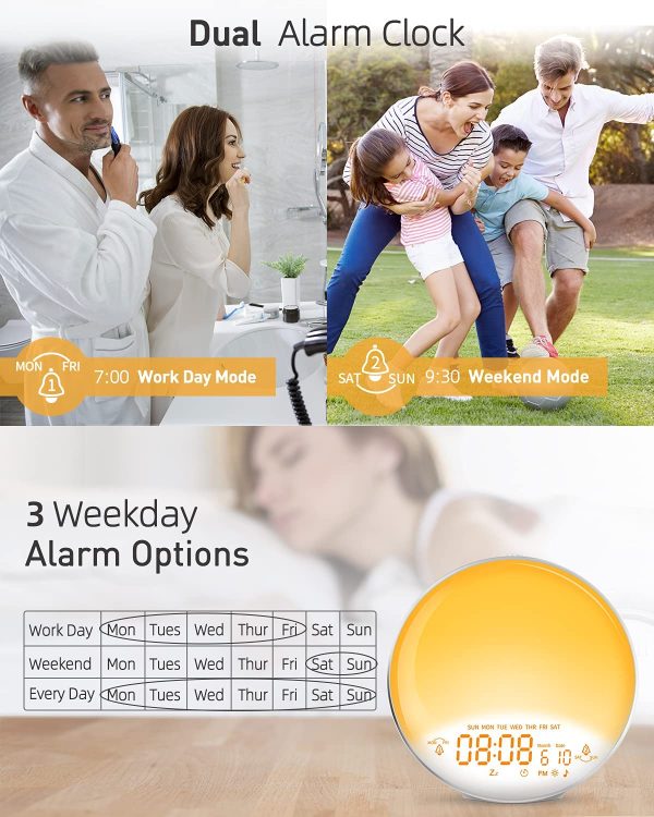 Wake Up Light, Sunrise Alarm Clock for Heavy Sleepers, 6 Colors & 4 Effects Night Light, with Dual Alarms, Sunrise Simulation, Sleep Aid & FM Radio/7 Natural Sounds/Snooze for Kids Adults Bedrooms [2022 New Version]