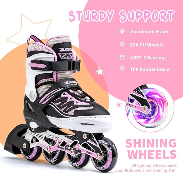 2PM SPORTS Cytia Pink Girls Adjustable Illuminating Inline Skates with Light up Wheels, Fun Flashing Beginner Roller Skates for Kids - Image 6