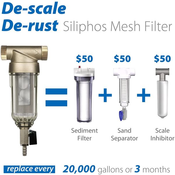 WSP-100SL Reusable Whole House Spin Down Sediment Water Filter Softener with Siliphos Helps Prevent Scale and Corrosion, 1" MNPT + 3/4" FNPT, 100 Micron - Image 5