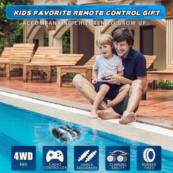 Toys for 8+ Year Old Boys Amphibious Remote Control Car Boat for Kids 2.4 GHz RC Stunt Car 4WD Off Road Radio Controlled Monster Truck Land Water 2 in 1 Remote Control Vehicle for Boys Girls Birthday Gifts - Image 4