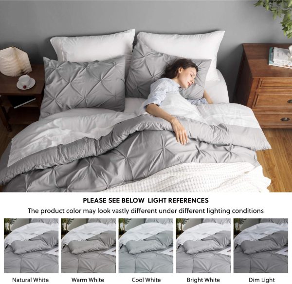 Bedsure King Size Comforters Set Grey Pintuck 102x90 - 3 Pieces Pinch Pleat Bedding Sets King Bed Set - Image 6