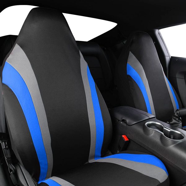 CAR PASS Line Rider Sporty Cloth Universal Fit Car Seat Cover -100% Breathable with 5mm Composite Sponge Inside,Airbag Compatible (2 Pieces, Black with Blue) - Image 7