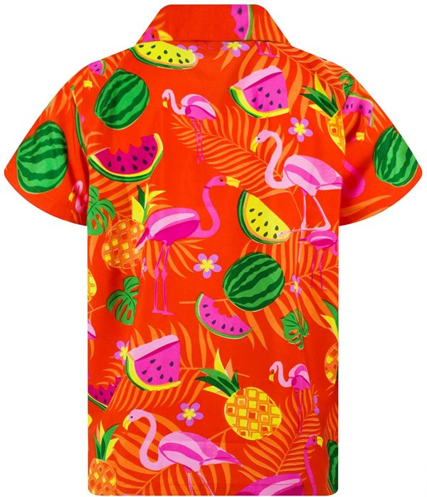 King Kameha Funky Hawaiian Shirt Men Shortsleeve Frontpocket Hawaiian-Print Melon Flamingo Fruits - Image 5