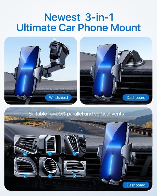 andobil Car Phone Holder [Strong Sticky & Ultra-Stable] Universal Dashboard Vent Windshield 360° Rotate Long Arm Compatible with iPhone 13 Pro Max/13/12/11 Samsung and All 4??7??Smartphones - Image 2