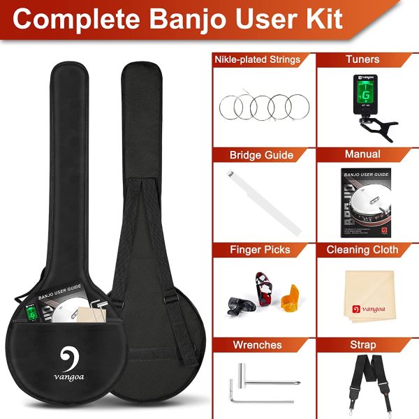 Vangoa Banjo 5 String Full Size Remo Drum Head with Resonator for Beginners Adults, with Manual, Picks, Extra Strings, Tuner, Strap, Bags - Image 3