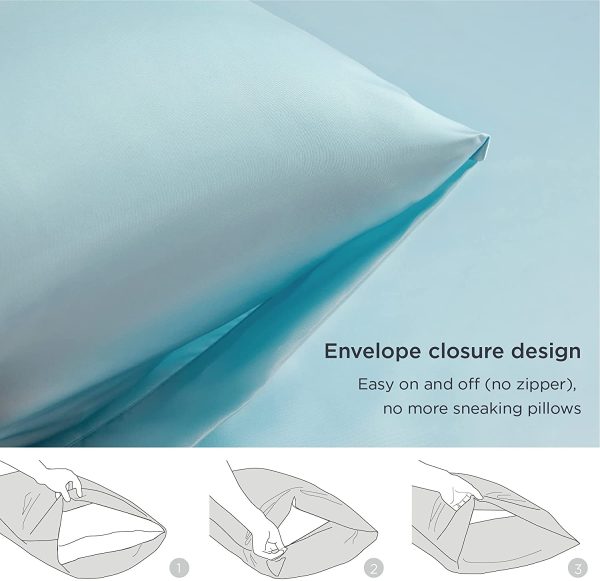 Bedsure Satin Pillowcases Standard Set of 2 - Light Blue Silk Pillow Cases for Hair and Skin 20x26 inches, Satin Pillow Covers 2 Pack with Envelope Closure