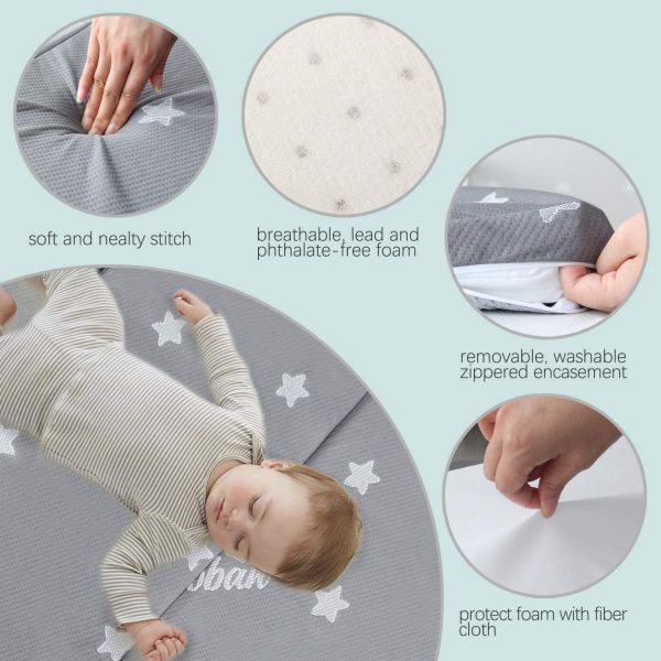 Trifold Pack N Play Mattress Topper 38" x 26", Playpen Mattress Waterproof Breathable Soft Portable Foldable, Baby Foam Pack and Play Mattress with Removable Zippered Cover, Non-Slip, Grey - Image 2