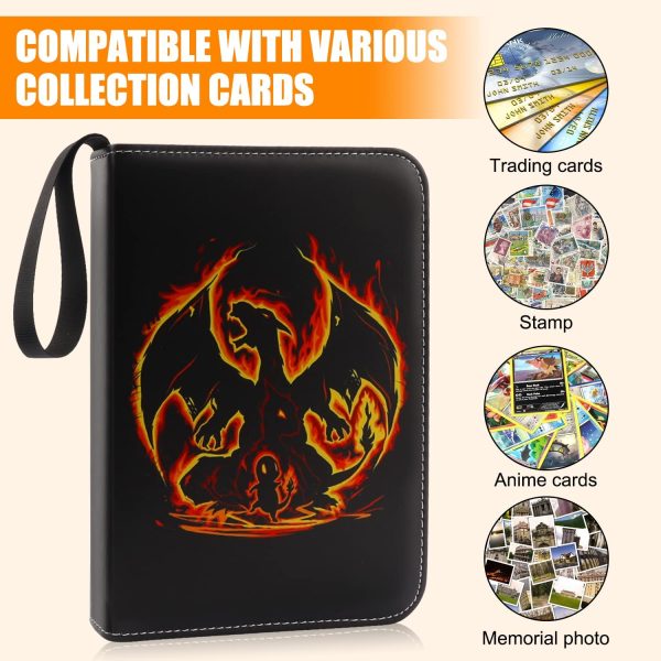 Trading Card Binder, 4-Pocket Card Binder Holder for Pokemon with Removable Sleeves, Portable Zipper Carrying Case Album Fits 400 Cards for Baseball Hockey Card Collection, Birthday Gift for Boy Girl