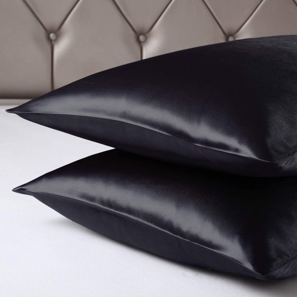 Silk Satin Pillowcase for Hair and Skin (Black, 20x26 inches) Slip Pillow Cases Standard Size Set of 2 - Satin Pillow Covers with Envelope Closure - Image 3