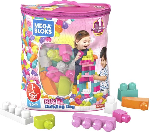 Mega Bloks First Builders Big Building Bag Building Set, 80 big building blocks and 1 pink storage bag, develops creativity and imagination, toy gift set for ages 1-5 - Image 2